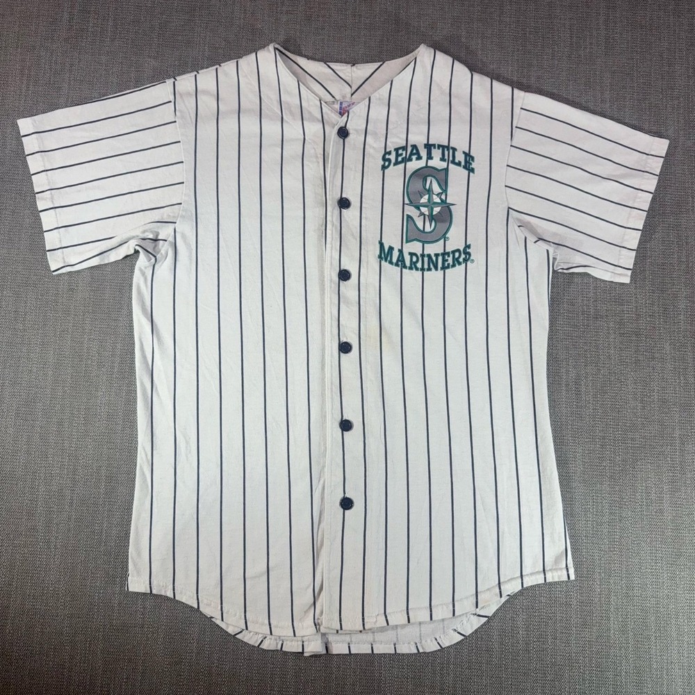 Vintage Seattle Mariners Jersey Mens Medium White MLB Baseball Off The Bench